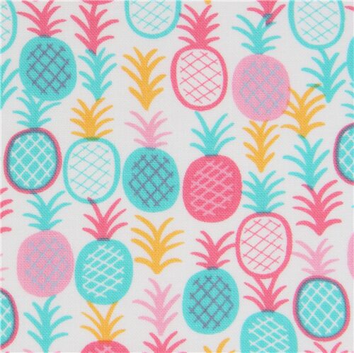 tessuto bianco ananas colorati Tessuto