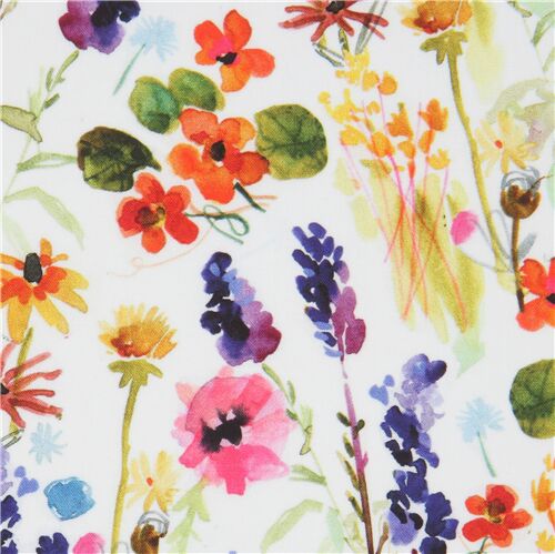 Dear Stella white fabric with colorful wild flowers Fabric
