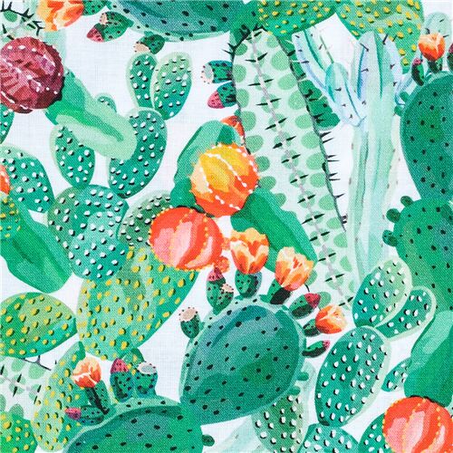 Colourful Watercolour Flowering Cactus Fabric