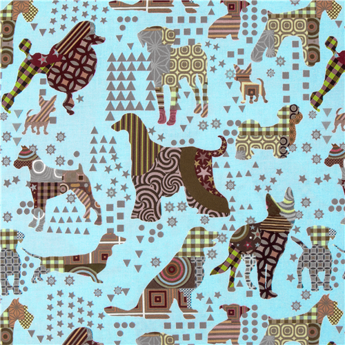 Hundeschattenbild-Patchwork USA-hellblaue Baumwollbunte Muster Stoff