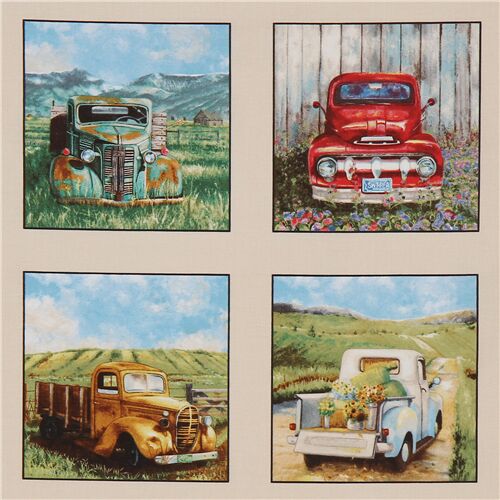 Resto de (27 x 110 cm) - Elizabeths Studio tela con paneles de camionetas pick up antiguas 2
