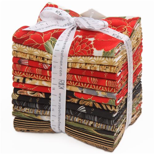 Fat Quarter fabric bundle flower metallic Crimson Colorstory Robert Kaufman