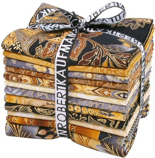 Fat Quarter fabric bundle gold flower Pewter Robert Kaufman