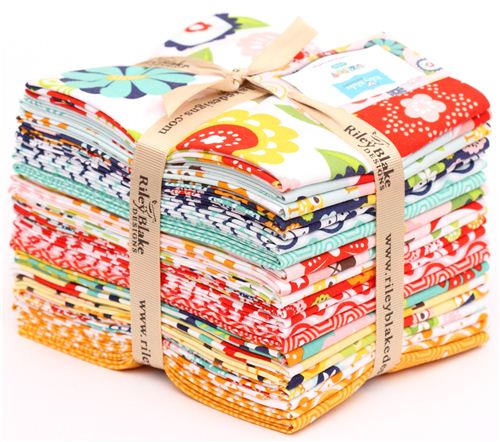 Confezione scampoli fiori gufi Lazy Day Riley Blake