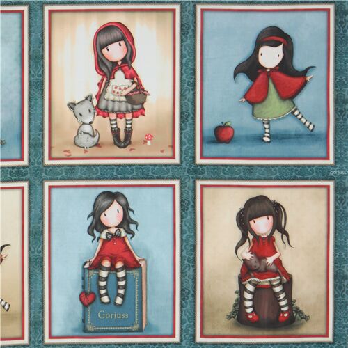Fauolty - teal Gorjuss girl picture frame panel fabric by Quilting Treasures 2