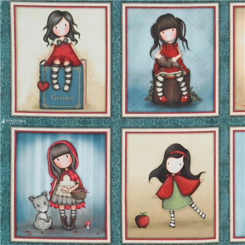 Fauolty - teal Gorjuss girl picture frame panel fabric by Quilting Treasures 3