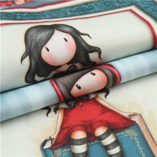 Fauolty - teal Gorjuss girl picture frame panel fabric by Quilting Treasures 6