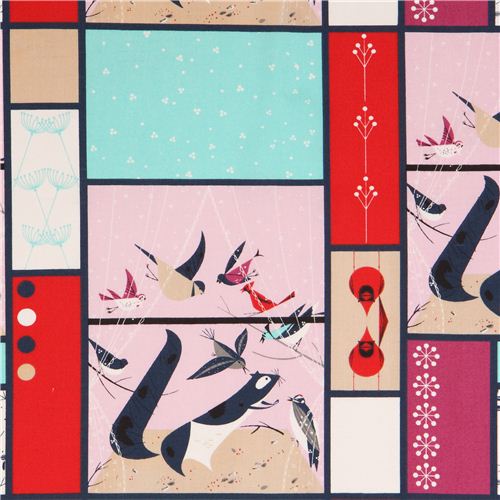 Toile bio Birch Feeding Station avec cureuils et oiseaux  Tissu