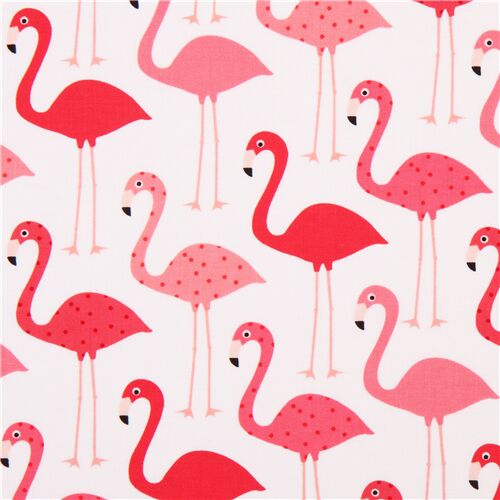 Tela de punto lisa rosa con flamencos y pájaros ancho extra Tela