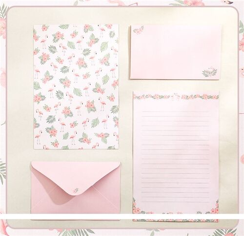 Flamingo letter set pastel peach 3 envelopes 6 sheets paper 4