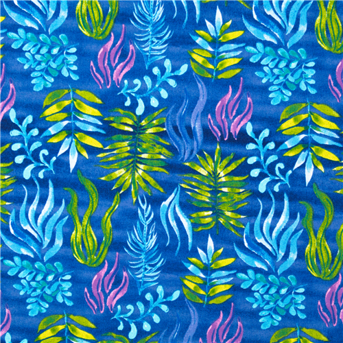 Laubstoff Baumwolle blau USA Wedel Bltter grn lila blau Aquarell Stoff