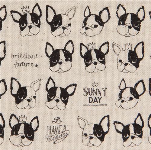 French bulldog natural color canvas fabric by Kokka Fabric