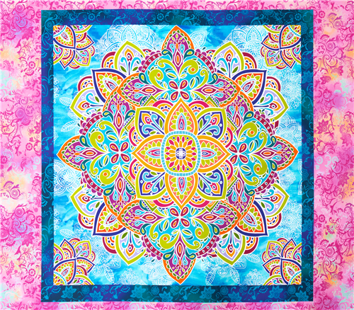 Bleib Ruhig Trage Om Mandala Buntes Paisley-Panel Stoff
