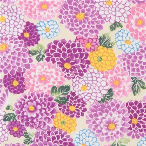 Futakoshi Chirimen fabric in cream with flowers Fabric