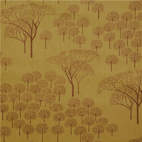 Tissu en coton doré bosquet d'arbres nus Tissu