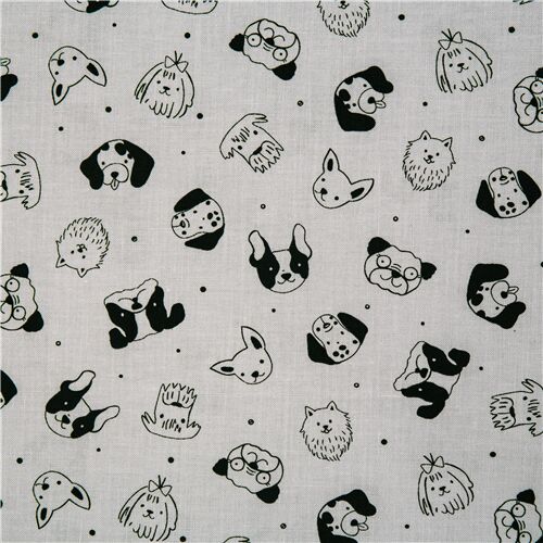 Bow Wow Wow Cute Dogs Sketchy Portraits Fabric