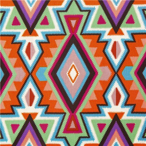 Grner mehrfarbiger aztekisch inspirierter geometrisch gemusterter Stoff Alexander Henry US Stoff