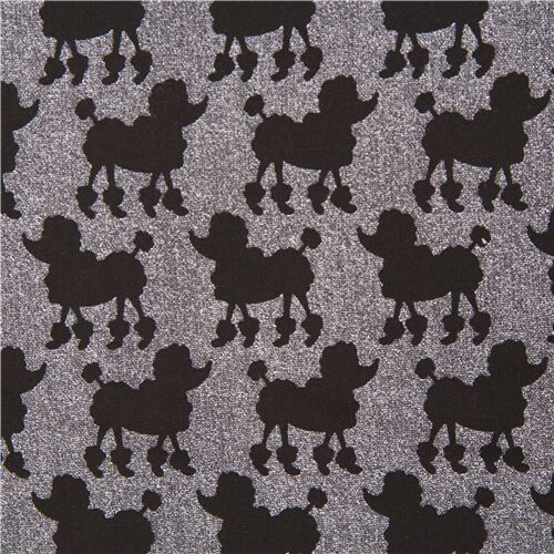 Grauer strukturierter Timeless Treasures Stoff schwarze Hunde Pudel Stoff