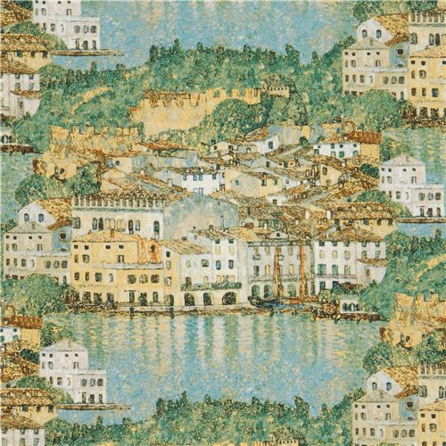 Tissu  Robert Kaufman avec le tableau Malcesine sur le lac de Garde Tissu