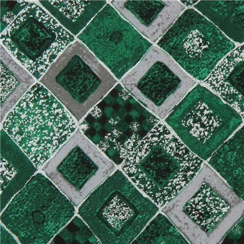 Tela rombos verde esmeralda y plateado metalizado Gustav Klimt de Robert Kaufman Tela