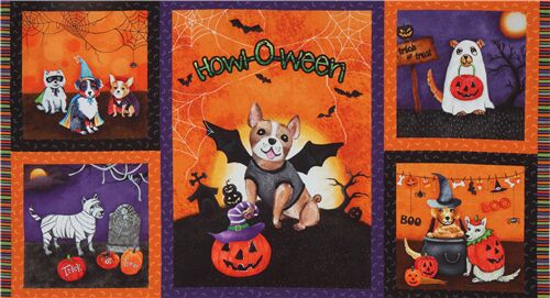 Tela de Halloween con panel de perros disfrazados de Michael Miller Tela