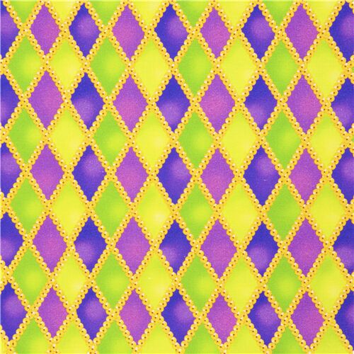 Tela de rombos arlequinado violeta verde Timeless Treasures Tela