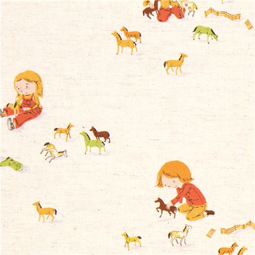 Heather Ross canvas fabric child horses Far Far Away 3 Fabric