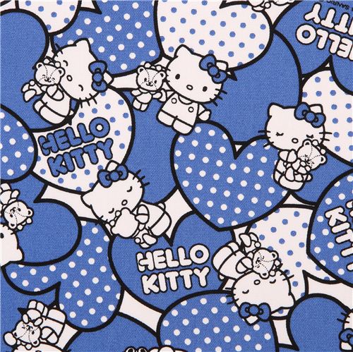 Hello Kitty oxford fabric blue hearts by Sanrio from Japan
