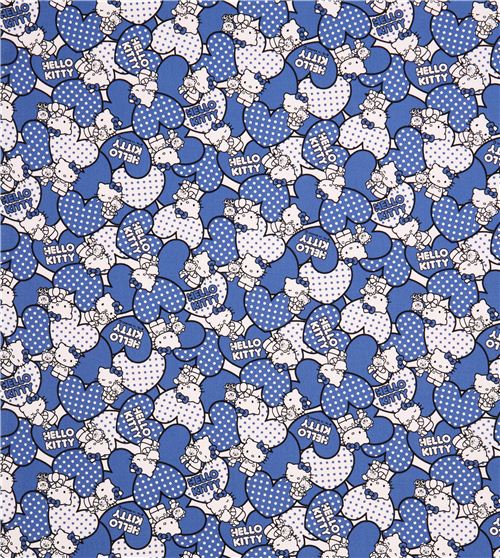 Hello Kitty oxford fabric blue hearts by Sanrio from Japan 0