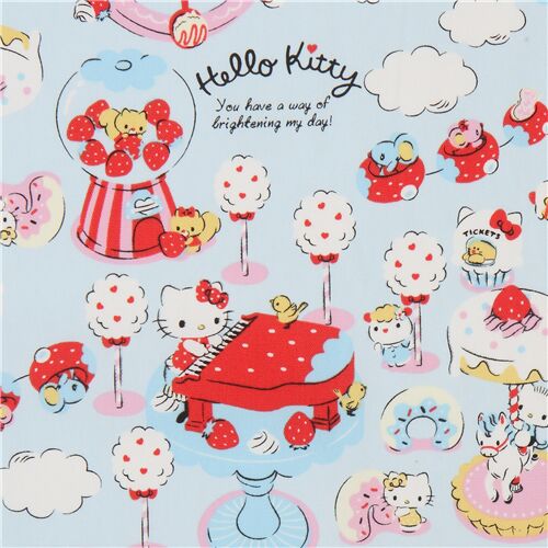 tessuto celeste Hello Kitty oxford dessert dolci giostra Tessuto