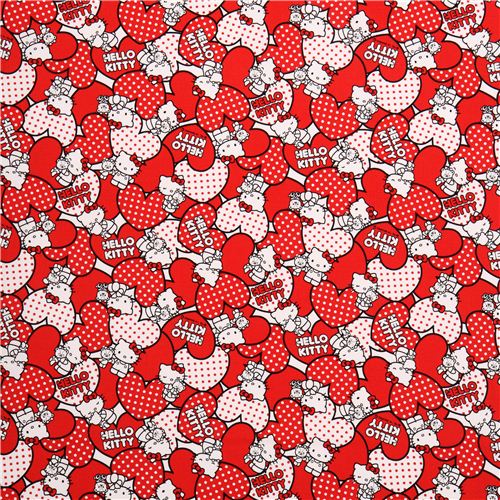 Hello Kitty oxford fabric red hearts by Sanrio from Japan 0