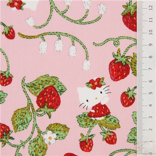 Remnant (47 x 109 cm) - Hello Kitty strawberry garden oxford fabric in peach-pink 2