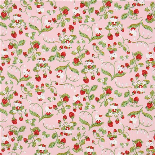Remnant (47 x 109 cm) - Hello Kitty strawberry garden oxford fabric in peach-pink 3
