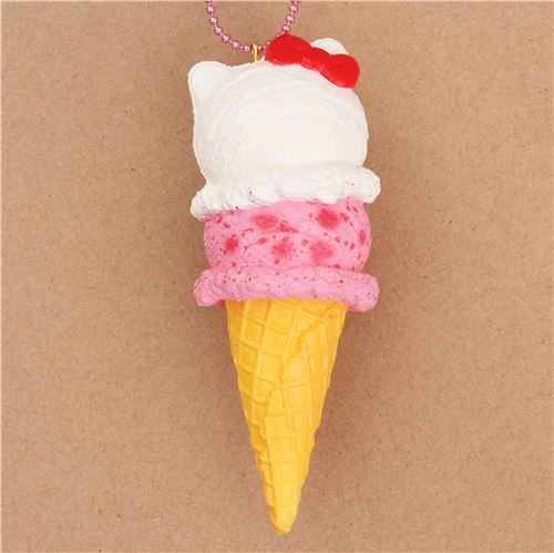 squishy Hello Kitty gelato bianco e rosa cono arancione