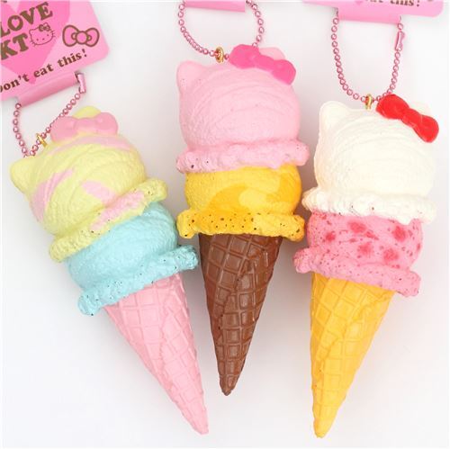 Hello Kitty yellow pink ice cream brown cone squishy 4