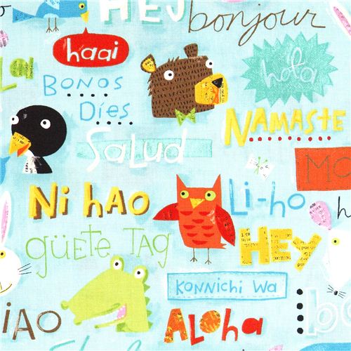 Hello animals canvas designer fabric by Nancy Wolff Kokka 1