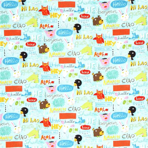 Hello animals canvas designer fabric by Nancy Wolff Kokka 2