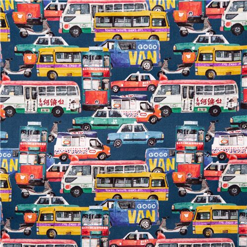 Tela con atasco de trfico Hong Kong minibus Gogo Van bus escolar taxi rojo Tela