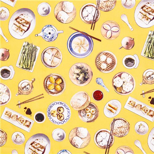 Hong Kong dim sum food fabric yellow siew mai bao Fabric