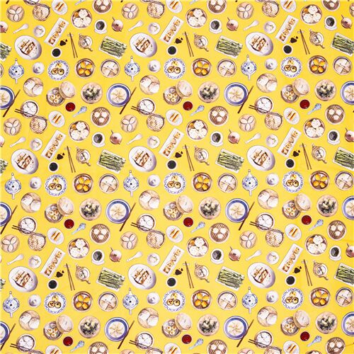 Remnant (50 x 148 cm) - Hong Kong dim sum food fabric yellow siew mai bao 6