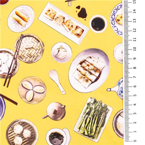 Remnant (50 x 148 cm) - Hong Kong dim sum food fabric yellow siew mai bao 7