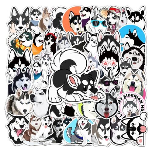 Huskies 50 einzigartige Designs Sibirische Hunde Welpen gestanzte Aufkleberpackung 5