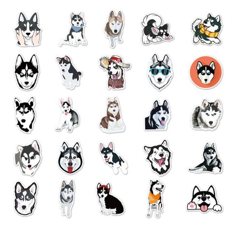 Huskies 50 einzigartige Designs Sibirische Hunde Welpen gestanzte Aufkleberpackung 6
