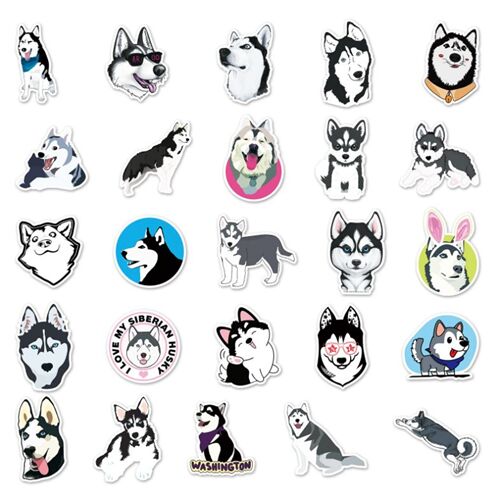 Huskies 50 einzigartige Designs Sibirische Hunde Welpen gestanzte Aufkleberpackung 7