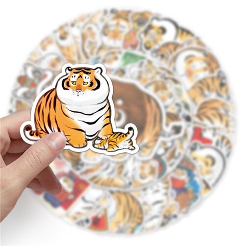 Illustrated unique tiger 50 designs characters diecut lake sticker pack animals 3