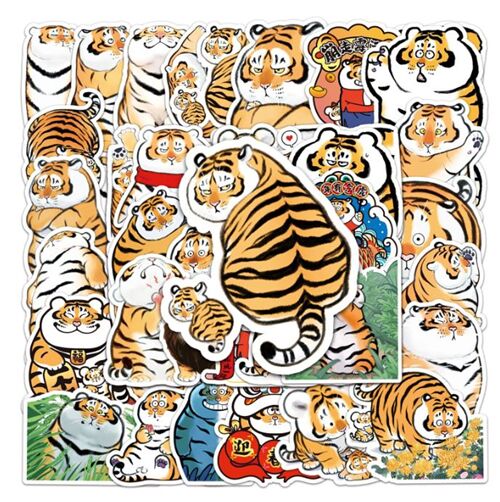 Illustrated unique tiger 50 designs characters diecut lake sticker pack animals 4