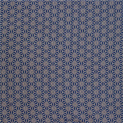 Stoffrest (42 x 108 cm) - Indigo-Baumwollstoff mit geometrischem traditionellem Sechseck-Fraktal-Mot 2
