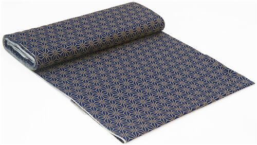 Stoffrest (42 x 108 cm) - Indigo-Baumwollstoff mit geometrischem traditionellem Sechseck-Fraktal-Mot 3