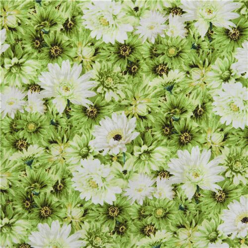 Tela camisera algodn japonesa con flor crisantemo margarita verde Tela