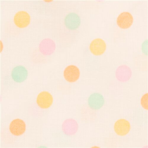 tessuto bianco sporco cotone laminato pois gialli rosa viola blu dal Giappone Tessuto